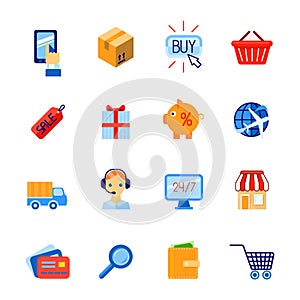 Shopping e-commerce icons set flat