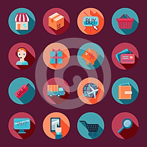 Shopping E-commerce Icons Set Flat
