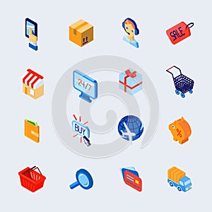 Shopping e-commerce icons set isometric