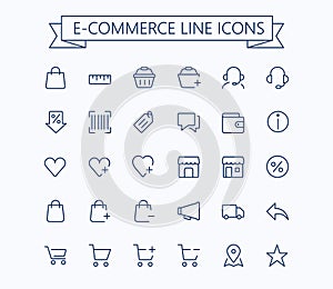 Shopping, e-commerce, online store, ecommerce vector thin line mini icons set. 24x24 Grid. Pixel Perfect.Editable stroke.