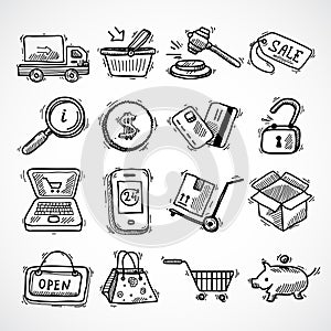 Shopping e-commerce sketch icons set