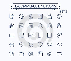 Shopping and ecommerce vector outline mini line icons set.  24x24 px. Pixel Perfect. Editable stroke.