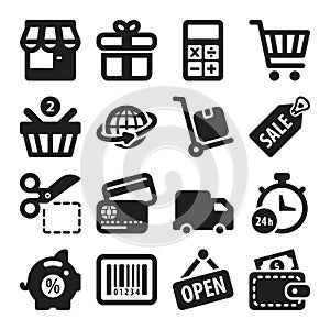 Shopping flat icons. Black