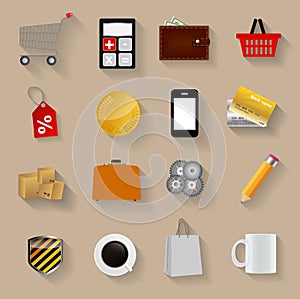 Shopping Flat Icons Set Vector Illustration