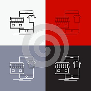 shopping, garments, buy, online, shop Icon Over Various Background. Line style design, designed for web and app. Eps 10 vector