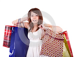 Shopping girl with group bag.