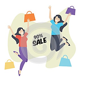 Shopping Girl Happy and Jump, Discount Sale