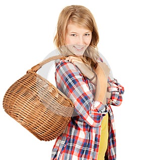 Shopping girl with wicker basket