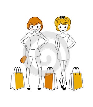 Shopping girls with sale bags