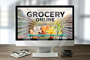 Shopping groceries on online supermarket for food grocery shop