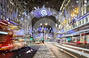 A shopping high street in London in winter