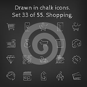 Shopping icon set drawn in chalk