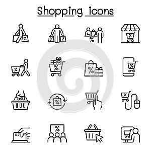 Shopping icon set in thin line style