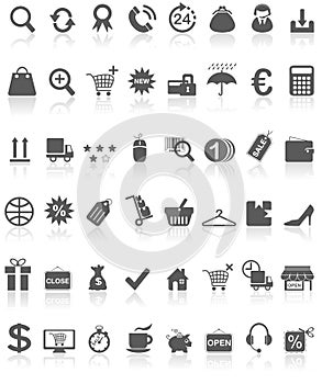 Compras iconos negro en blanco 