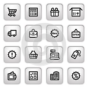 Shopping icons on gray buttons.