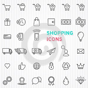 Shopping icons, line design