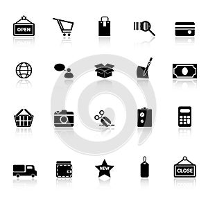 Shopping icons with reflect on white background