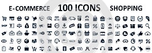 Shopping icons 100, set shop sign e-commerce for web development apps and websites - vector