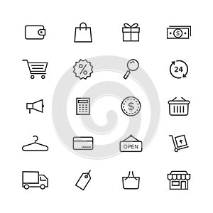 Shopping icons stock vector set black stroke on white background photo