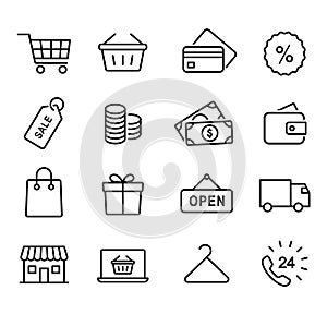 Shopping Icons, Thin Lines Design