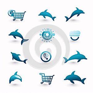 Shopping icons - vector icon set. Blue and white colors