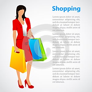 Shopping illustration with a woman