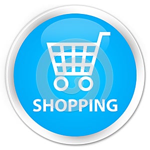 Shopping premium cyan blue round button