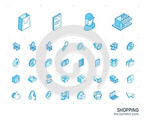 Shopping isometric line icons. 3d vector illustration