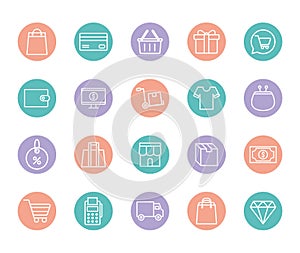 Shopping line and block style icon set vector design