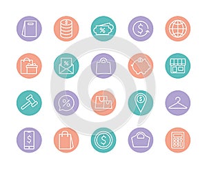 Shopping line and block style icon set vector design