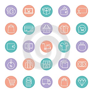 Shopping line and block style icon set vector design