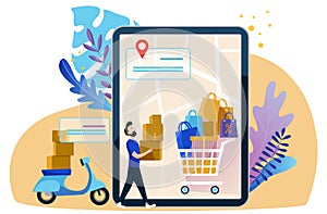 Shopping On-line Concept illustration of e-commerce and delivery