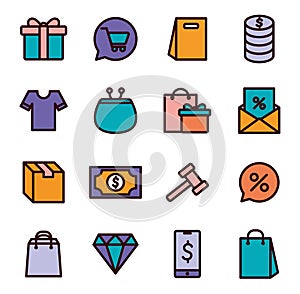 Shopping line and fill style icon set vector design