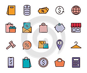 Shopping line and fill style icon set vector design