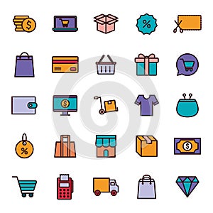 Shopping line and fill style icon set vector design