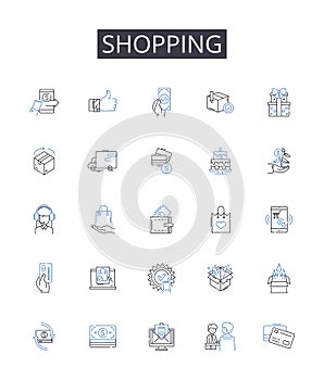 Shopping line icons collection. Budgeting, Accounting, Finances, Tracking, Spending, Analysis, Reports vector and linear