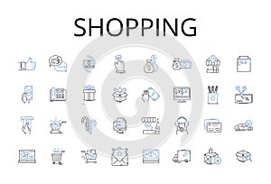 Shopping line icons collection. Retail therapy, Buying spree, Consumer culture, Retail therapy, Splurging spree, Bargain