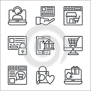 Shopping line icons line icons. linear set. quality vector line set such as buy online, shopping bag, online shopping, online