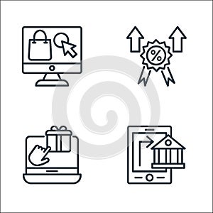 shopping line icons line icons. linear set. quality vector line set such as mobile banking, buy online, discount