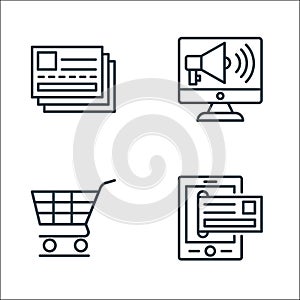 Shopping line icons line icons. linear set. quality vector line set such as mobile banking, shopping cart, online marketing