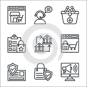 shopping line icons line icons. linear set. quality vector line set such as online marketing, secure shopping, payment method,