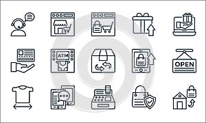 shopping line icons line icons. linear set. quality vector line set such as online shopping, cash register, size guide, secure