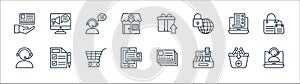 shopping line icons line icons. linear set. quality vector line set such as online support, cash register, mobile banking,