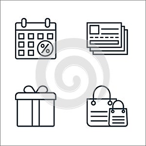 Shopping line icons line icons. linear set. quality vector line set such as shopping bags, gift, cit card