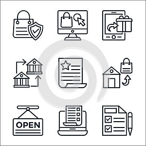 Shopping line icons line icons. linear set. quality vector line set such as shopping list, invoice, open, online shopping,