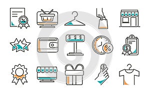 Shopping line style icon set vector design