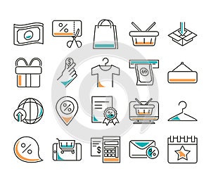 Shopping line style icon set vector design