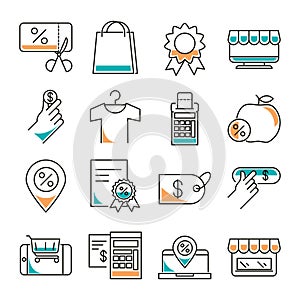 Shopping line style icon set vector design