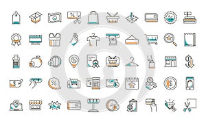 Shopping line style icon set vector design