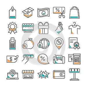 Shopping line style icon set vector design